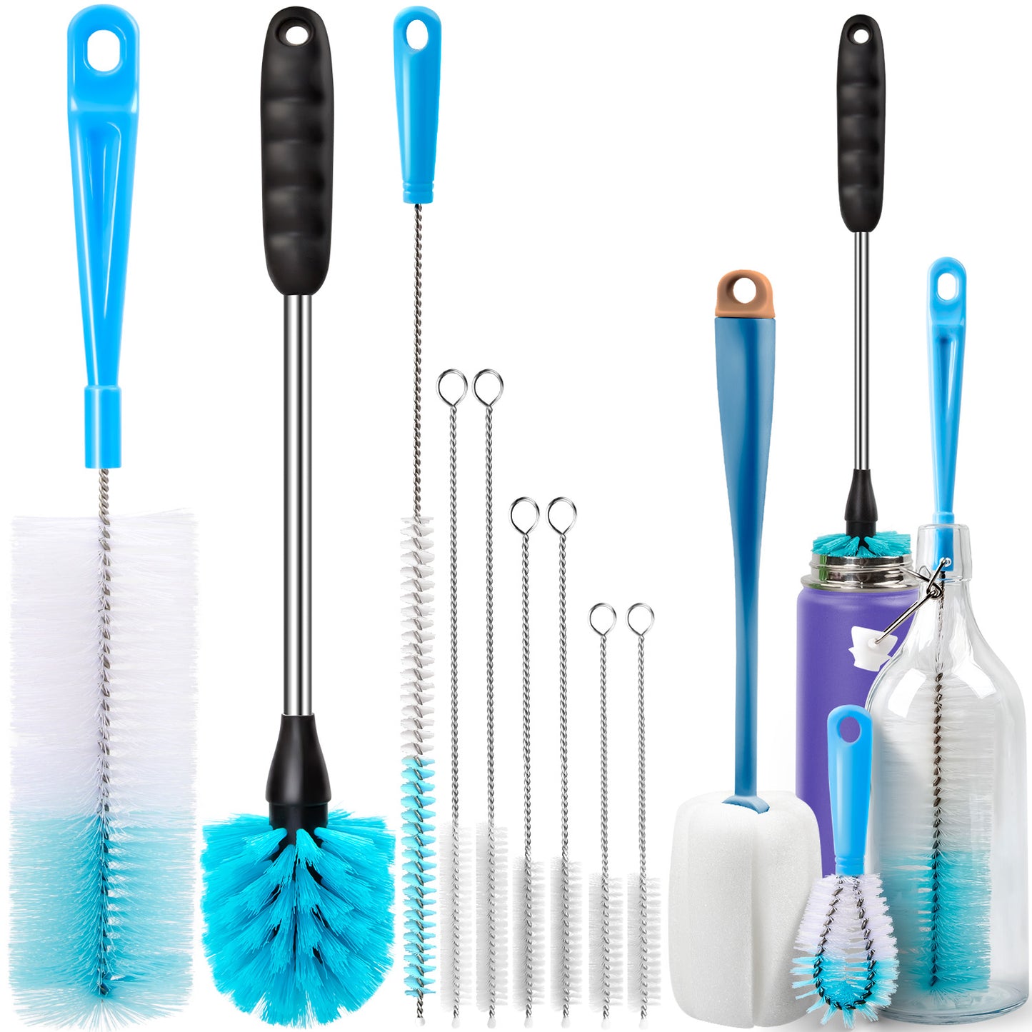 Holikme 11 Pack Bottle Brush Tube Cleaning Set, Long Handle Bottle Cleaner for WashingMugs, Lids, Narrow Mouth Beer Bottles, Wine Shakers,Blue