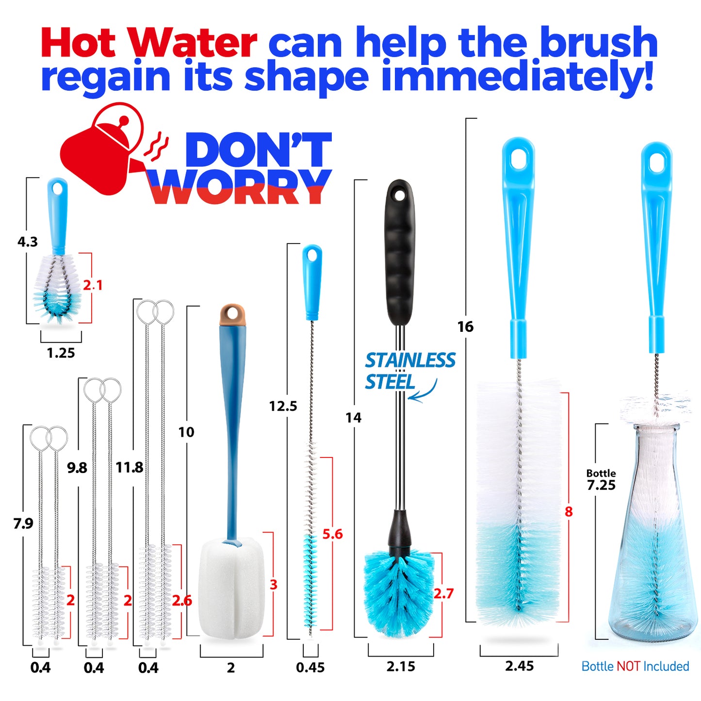 Holikme 11 Pack Bottle Brush Tube Cleaning Set, Long Handle Bottle Cleaner for WashingMugs, Lids, Narrow Mouth Beer Bottles, Wine Shakers,Blue