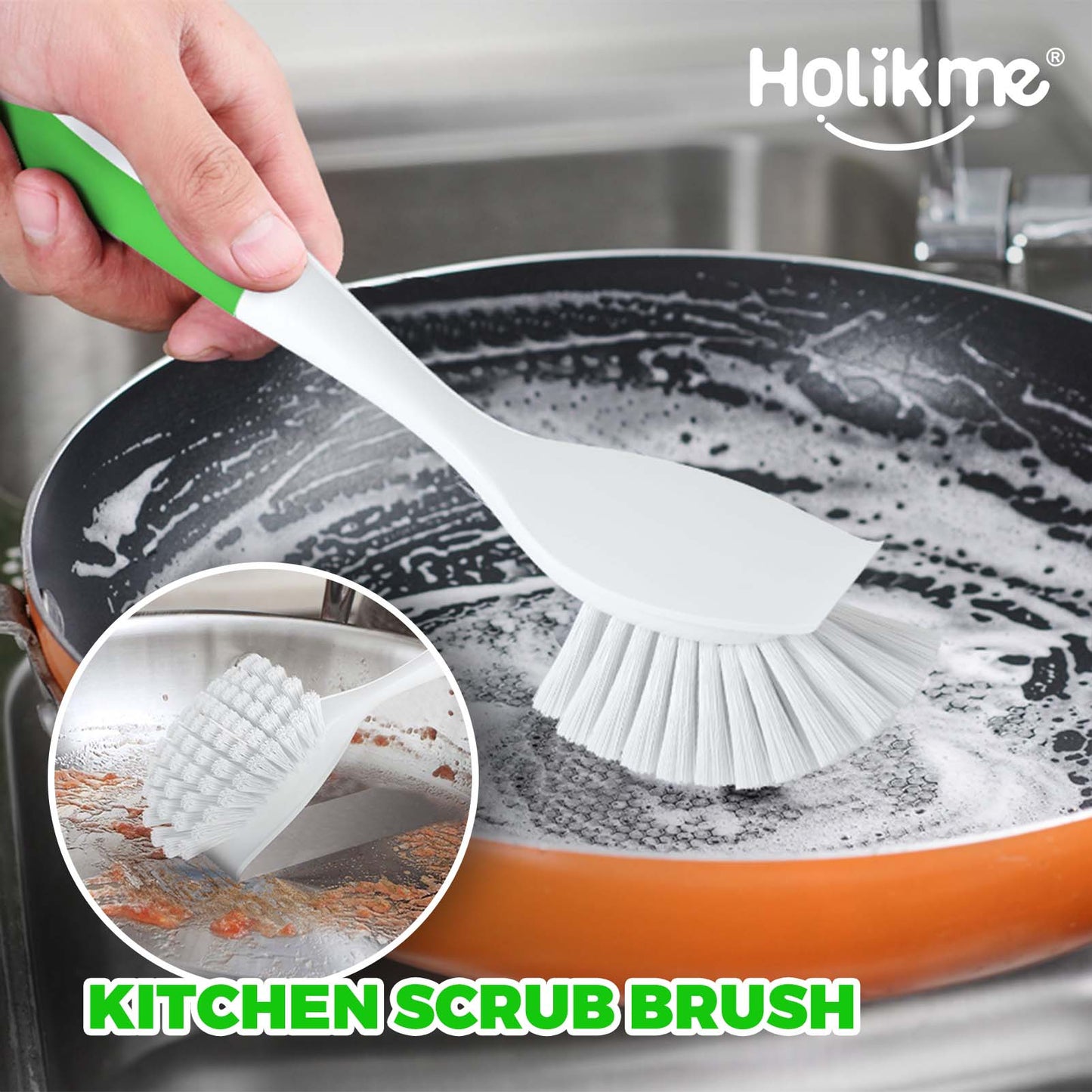 Holikme 7 Pack Kitchen Cleaning Brush Set, Dish Brush for Cleaning, Kitchen Scrub Brush&Bendable Clean Brush&Groove Gap Brush&Scouring Pad for Pot and Pan, Kitchen Sink, Green