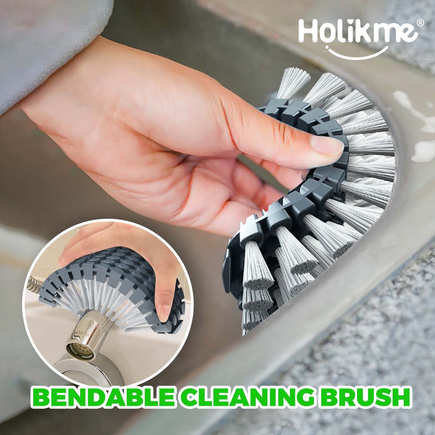 Holikme 7 Pack Kitchen Cleaning Brush Set, Dish Brush for Cleaning, Kitchen Scrub Brush&Bendable Clean Brush&Groove Gap Brush&Scouring Pad for Pot and Pan, Kitchen Sink, Green