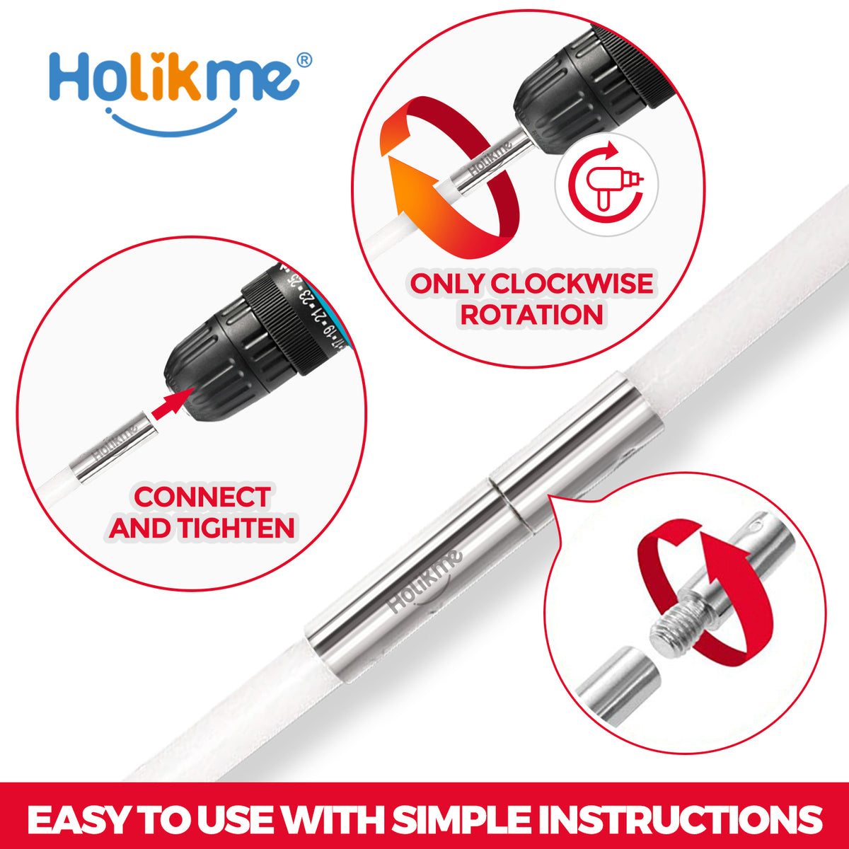 Holikme 30 Feet Dryer Vent Cleaner Kit, Flexible Lint Brush with Drill