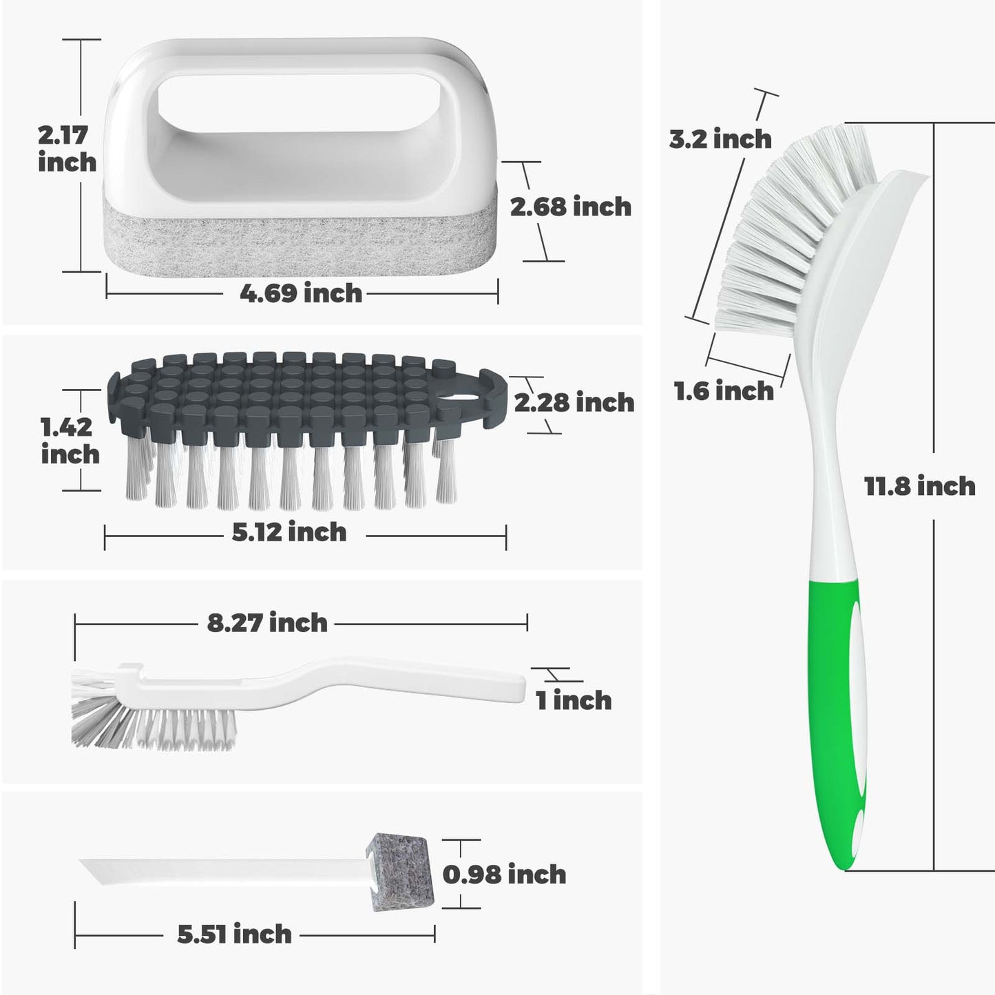 Holikme 7 Pack Kitchen Cleaning Brush Set, Dish Brush for Cleaning, Kitchen Scrub Brush&Bendable Clean Brush&Groove Gap Brush&Scouring Pad for Pot and Pan, Kitchen Sink, Green