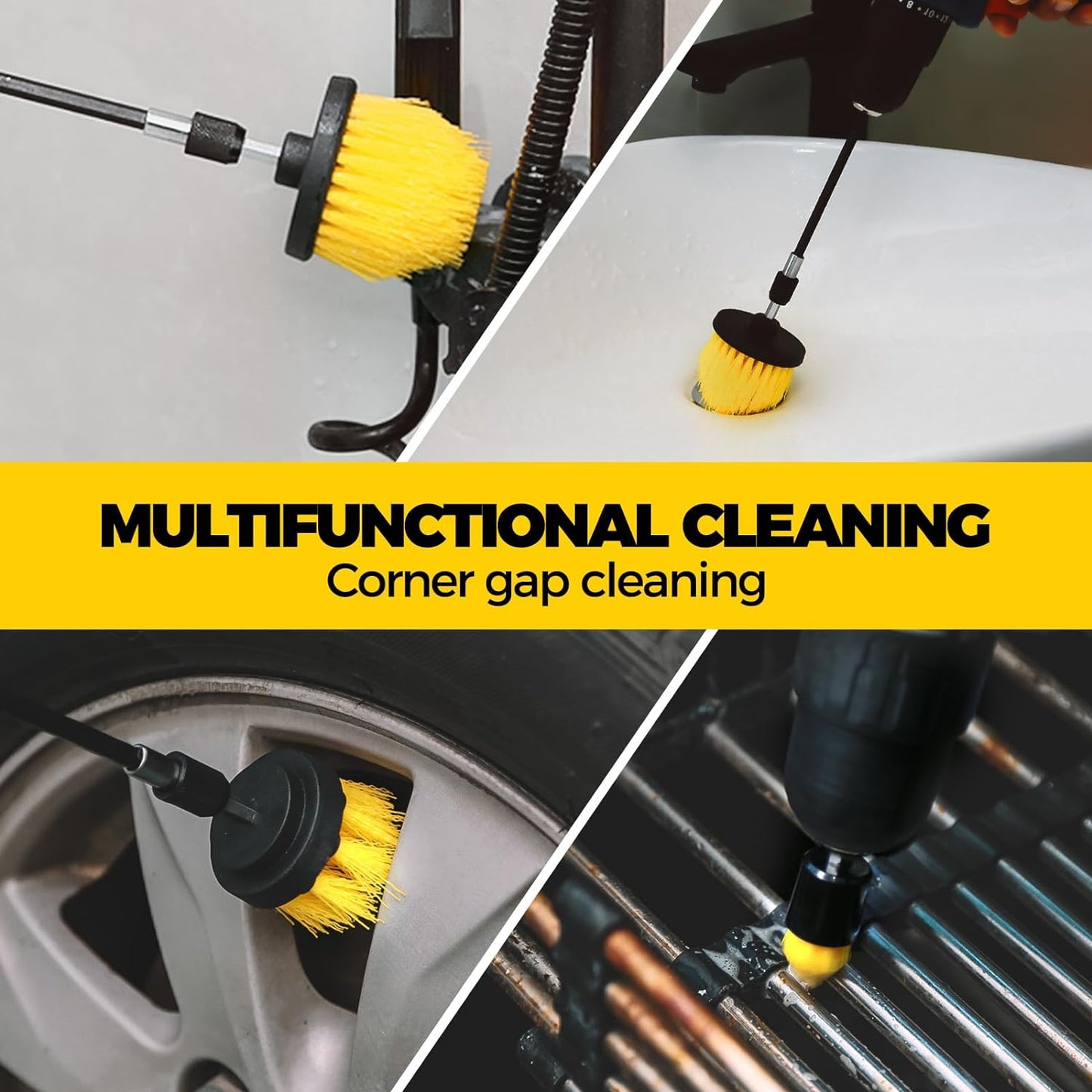 Holikme Drill Brush Power Scrubber Cleaning Brush Extended Long Attachment Set All Purpose 5Pack Yellow