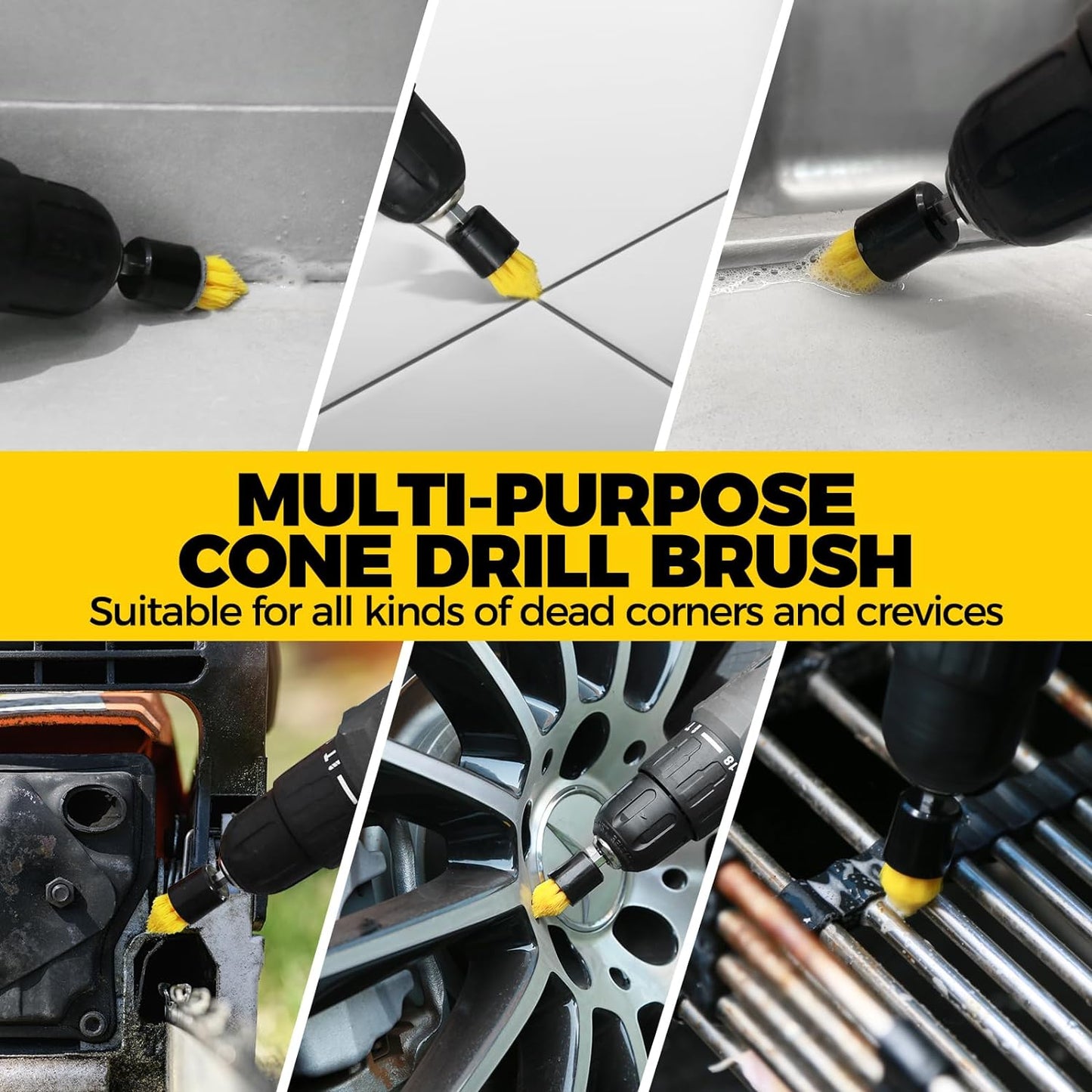 Holikme Drill Brush Power Scrubber Cleaning Brush Extended Long Attachment Set All Purpose 5Pack Yellow