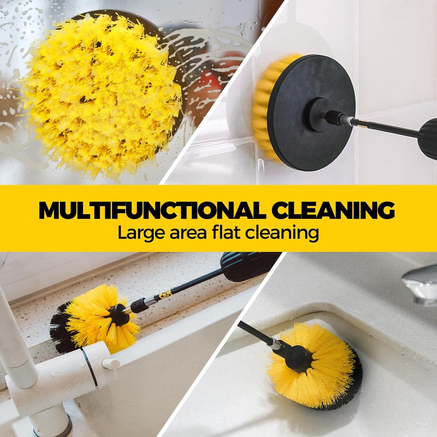Holikme Drill Brush Power Scrubber Cleaning Brush Extended Long Attachment Set All Purpose 5Pack Yellow