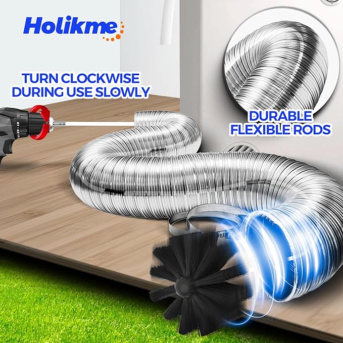 Holikme 40 Feet Dryer Vent Cleaner Kit Flexible Lint Brush with Drill Attachment, Extends Up to 40 Feet for Easy Cleaning, Synthetic Brush Head, Use with or without a Power Drill