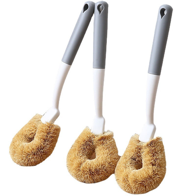 W.Rom Coconut palm brush, non-stick oil pan brush, kitchen coconut palm brush, pot washing brush, household decontamination long handle non-damaging pot brush