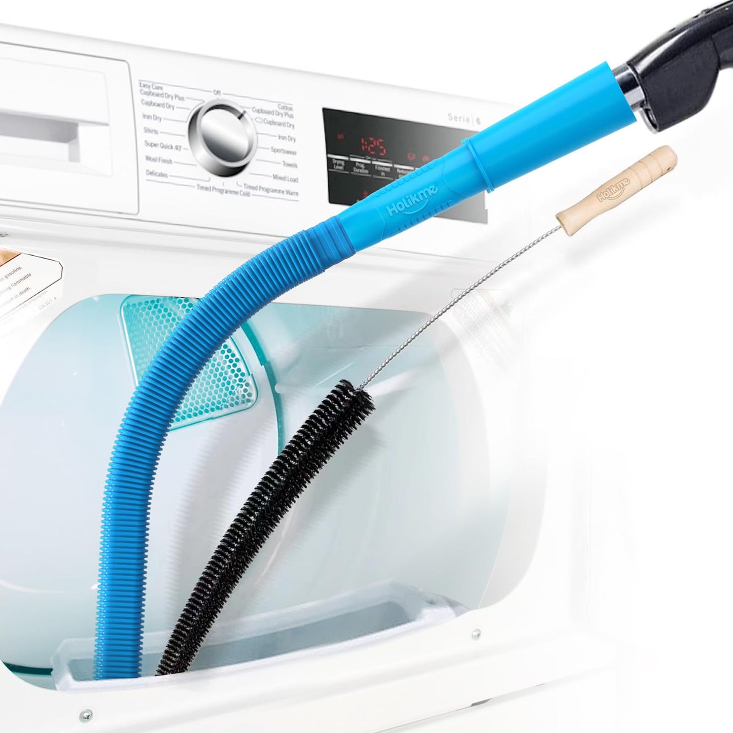 Holikme 2 Pieces Dryer Vent Cleaner Kit Clothes Dryer Lint Vent Trap Cleaner Brush & Refrigerator Coil Brush Lint Remover, Blue