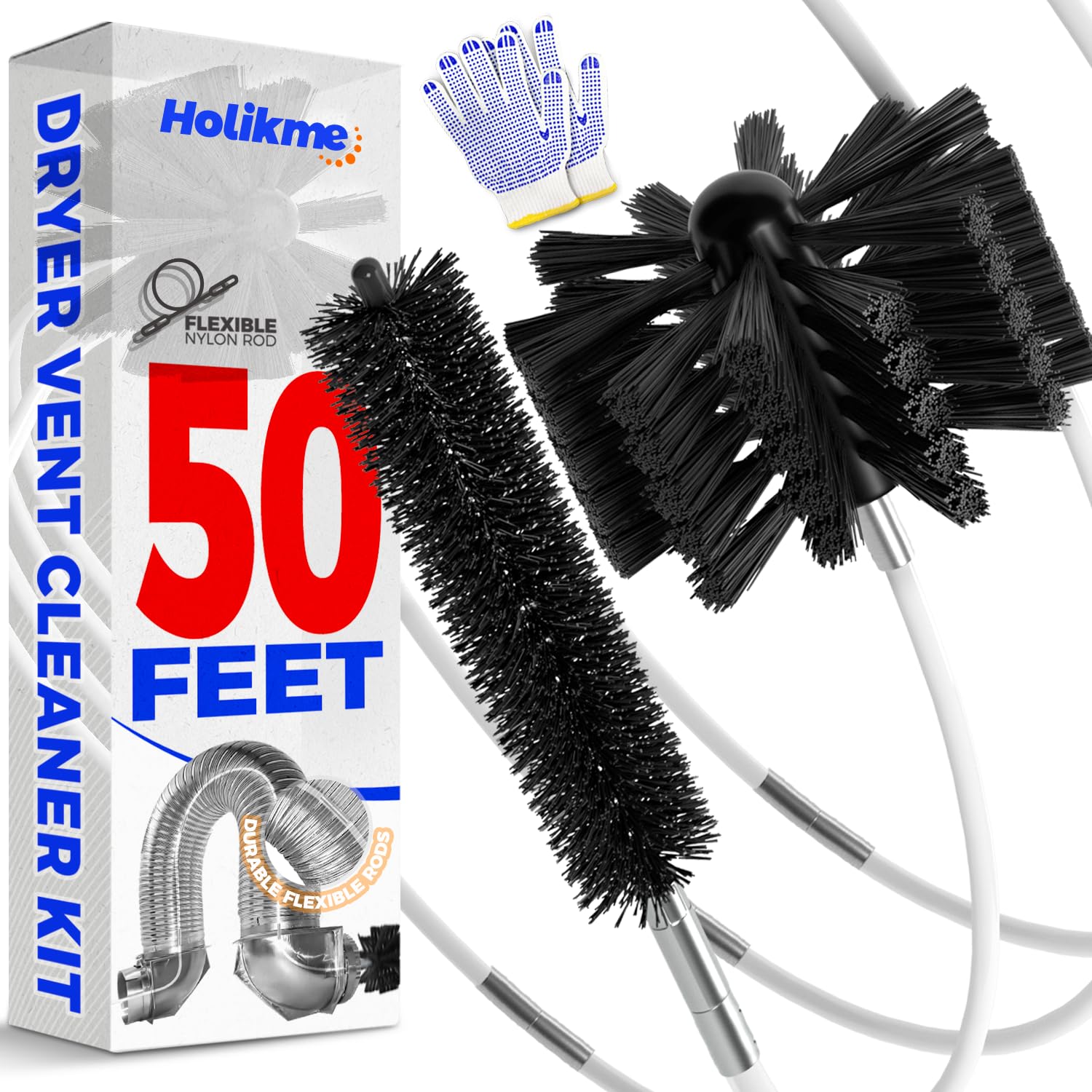 Holikme 50 Feet Dryer Vent Cleaner Kit Lint Remover Flexible Dryer