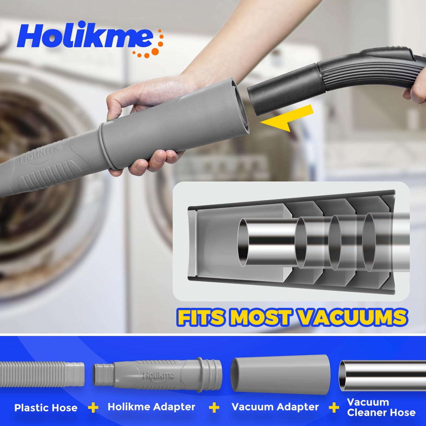 Holikme 2 Pieces Dryer Vent Cleaner Kit, Dryer Lint Vacuum Attachment and Flexible Dryer Lint Brush, Vacuum Hose Attachment Brush, Grey