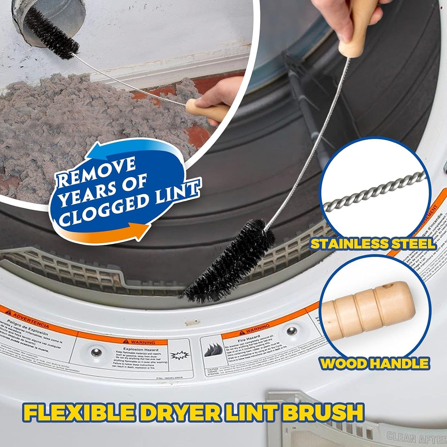 Holikme 2 Pieces Dryer Vent Cleaner Kit Clothes Dryer Lint Vent Trap Cleaner Brush & Refrigerator Coil Brush Lint Remover, Blue
