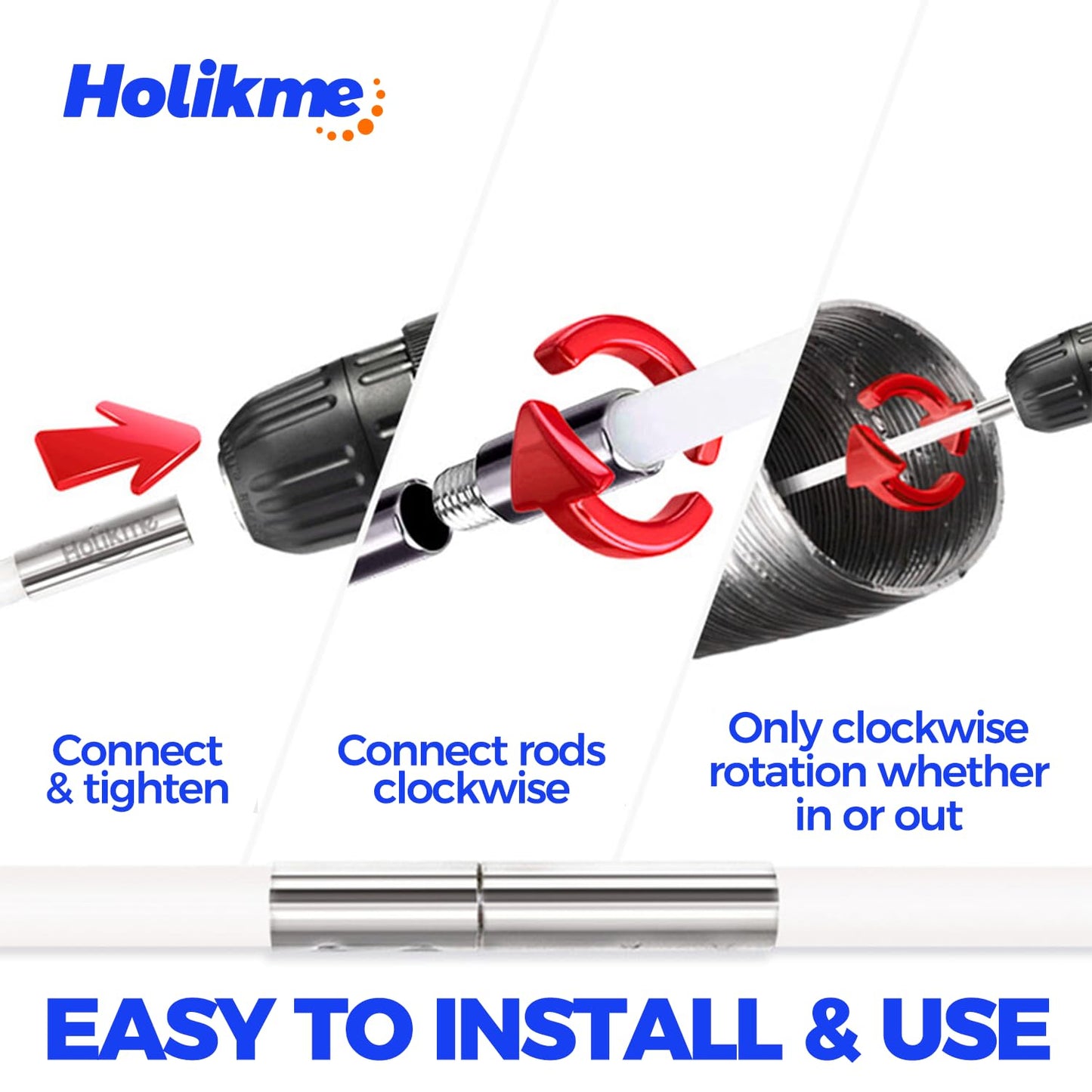 Holikme 30 Feet Dryer Vent Cleaner Kit, Flexible Lint Brush with Drill Attachment, Fireplace Chimney Brushes Extends Up to 30 Feet for Easy Cleaning, Use with or without a Power Drill