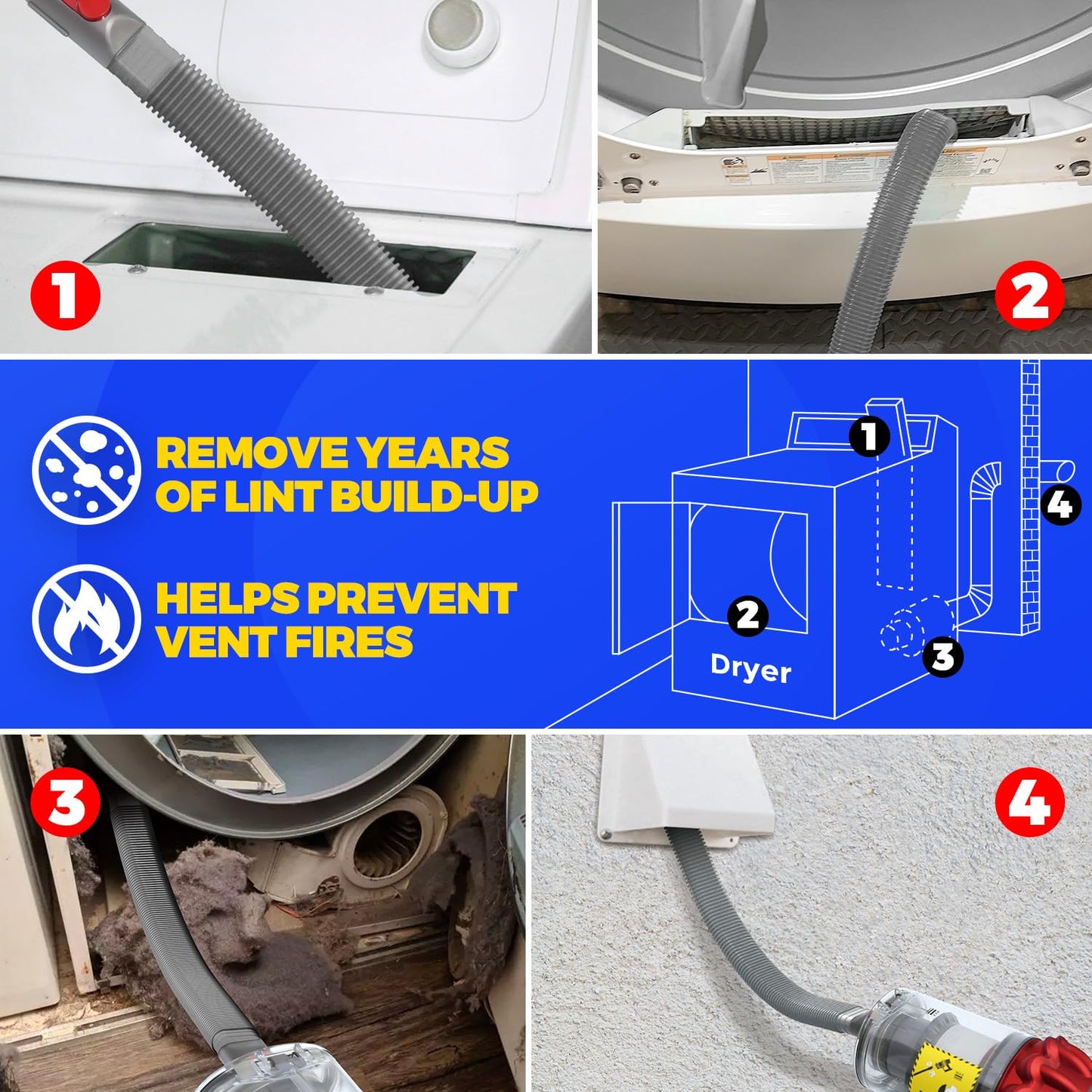 Holikme Dryer Vent Cleaner Kit, Dryer Lint Vacuum Attachment, Lint Remover Compatible with Dyson V7 V8 V10 V11 V12 V15 etc. Cordless Vacuum Cleaner, Grey