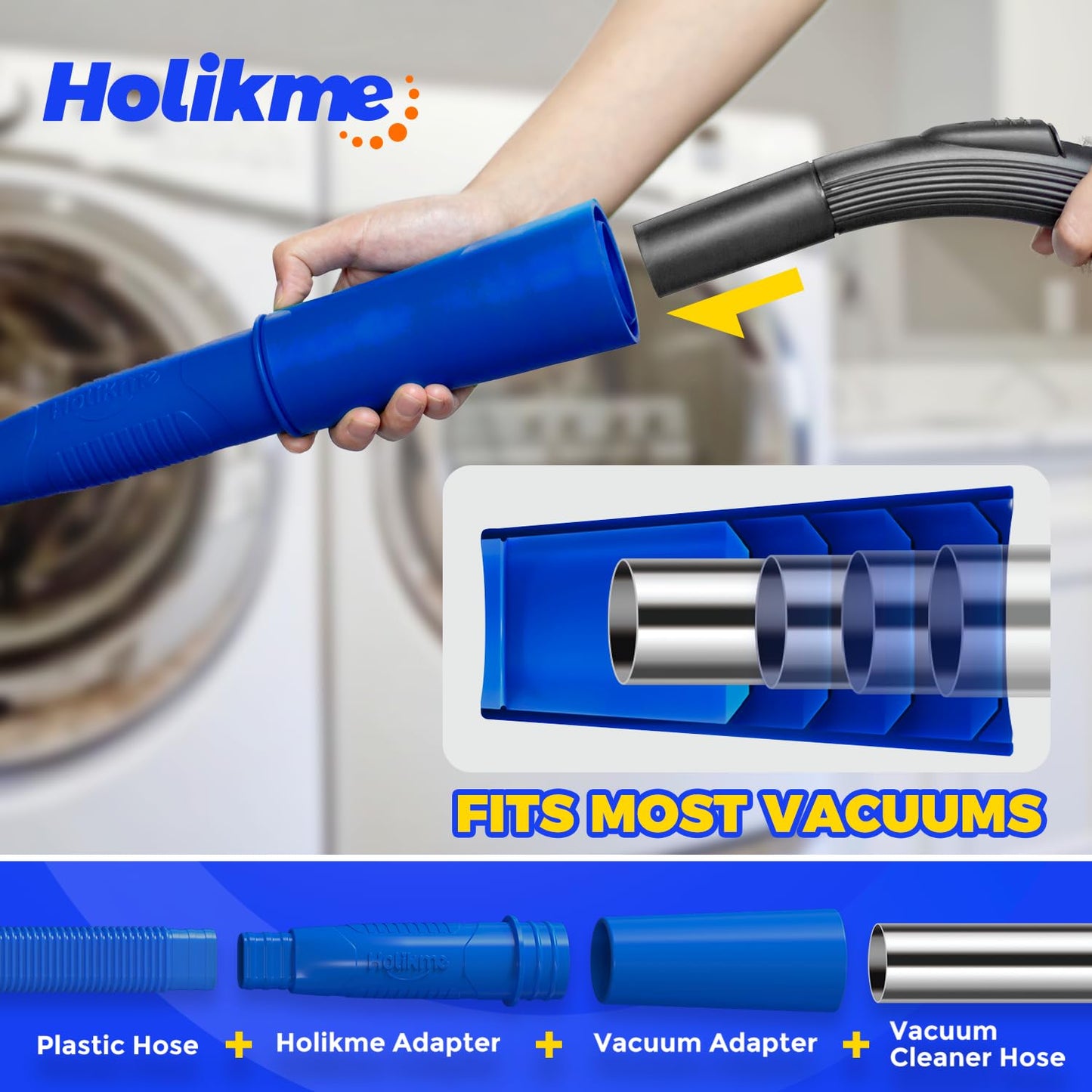 Holikme 2 Pieces Dryer Lint Vacuum Attachment Dryer Vent Cleaner Kit and Vacuum Hoses, Deep Blue