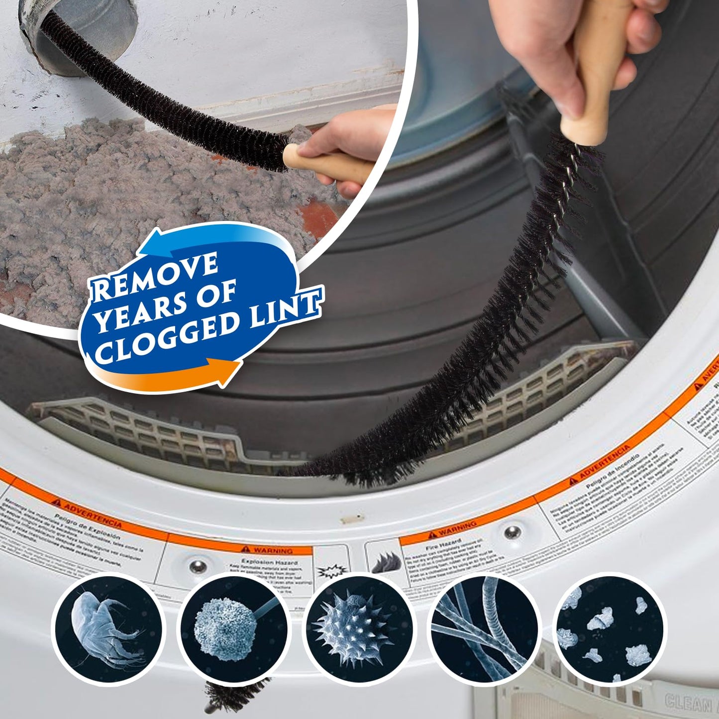 Holikme 2 Pieces Dryer Vent Cleaner Kit, Dryer Lint Vacuum Attachment and Flexible Dryer Lint Brush, Vacuum Hose Attachment Brush, Grey