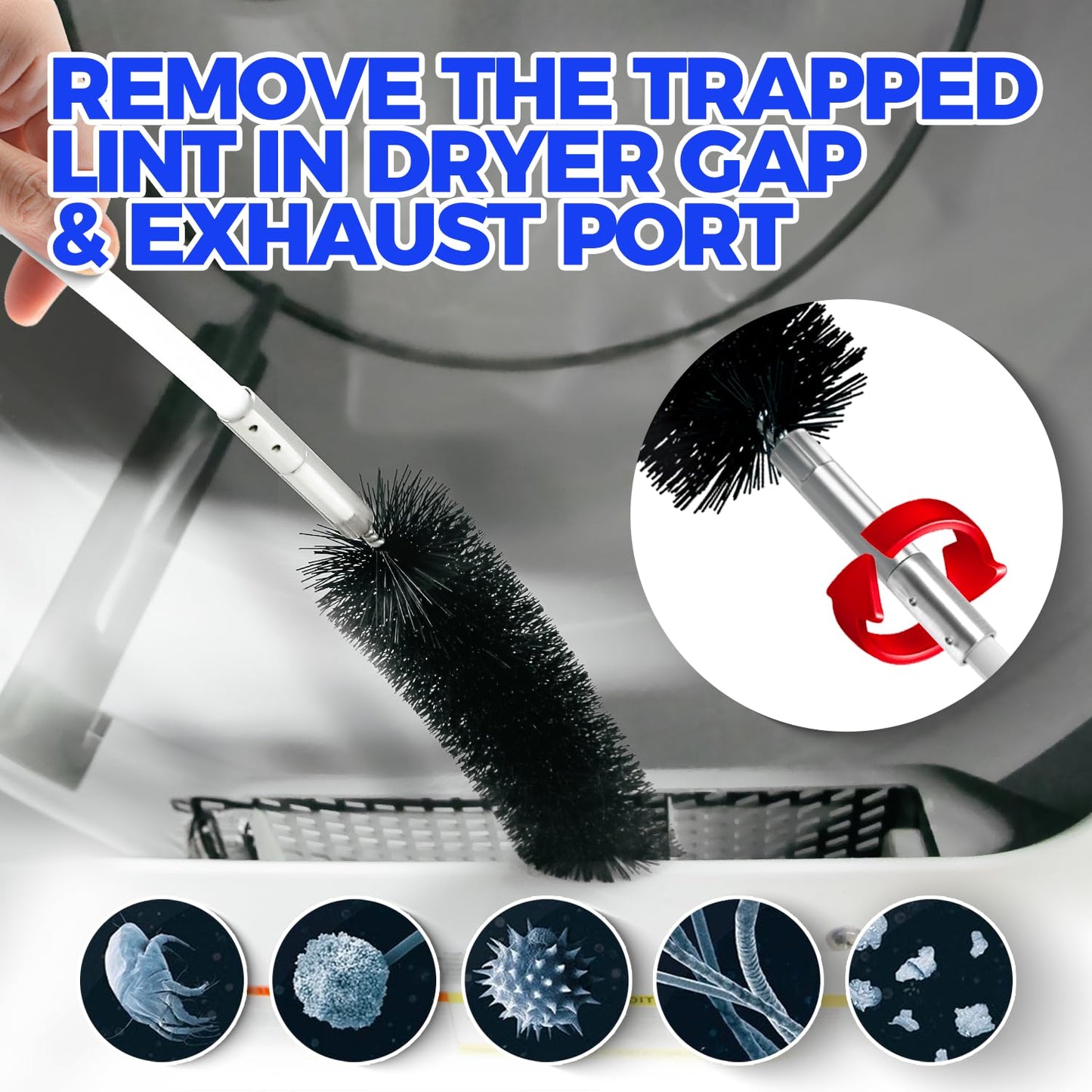 Holikme 32 Feet Dryer Vent Cleaning Brush Kit, Lint Remover,Fireplace Chimney Brushes, Extends Up to 32 Feet, Synthetic Brush Head, Use with or Without a Power Drill
