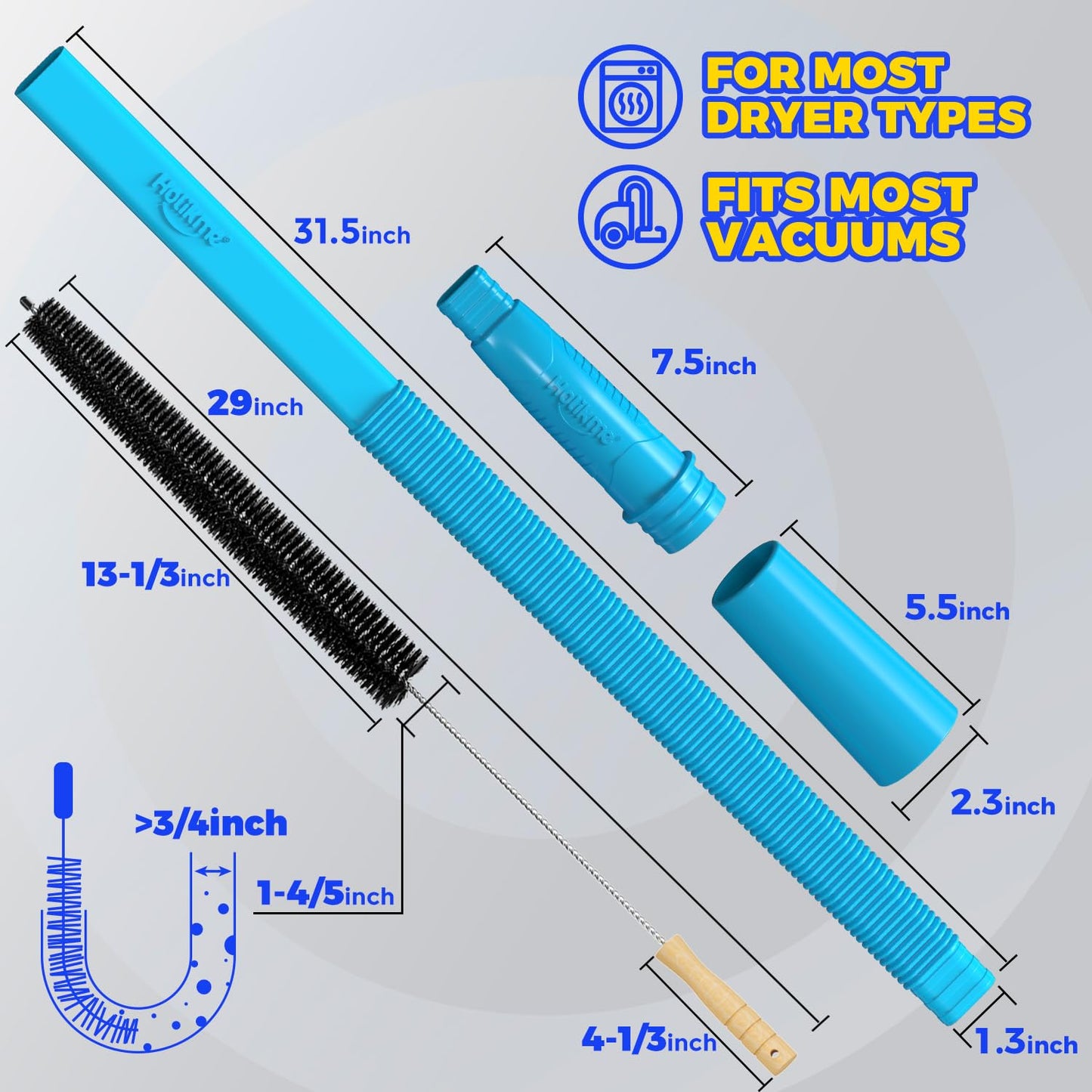 Holikme 2 Pieces Dryer Vent Cleaner Kit Clothes Dryer Lint Vent Trap Cleaner Brush & Refrigerator Coil Brush Lint Remover, Blue