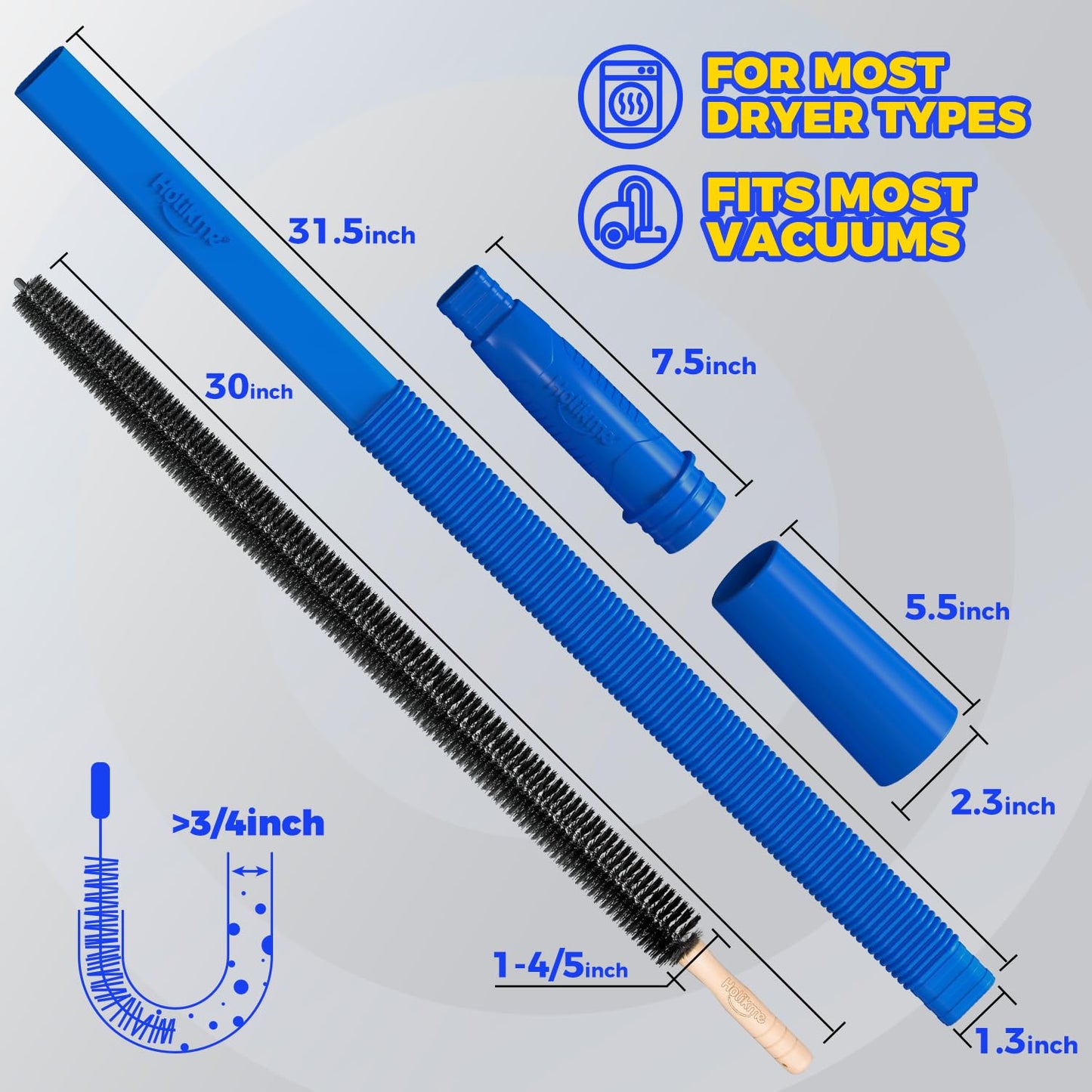 Holikme 2 Pieces Dryer Lint Vacuum Attachment Dryer Vent Cleaner Kit and Vacuum Hoses, Deep Blue