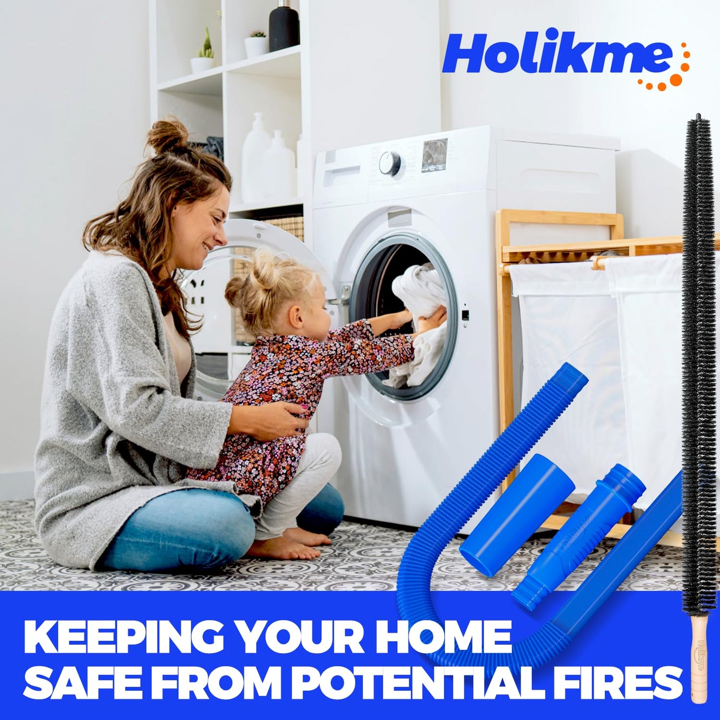 Holikme 2 Pieces Dryer Lint Vacuum Attachment Dryer Vent Cleaner Kit and Vacuum Hoses, Deep Blue