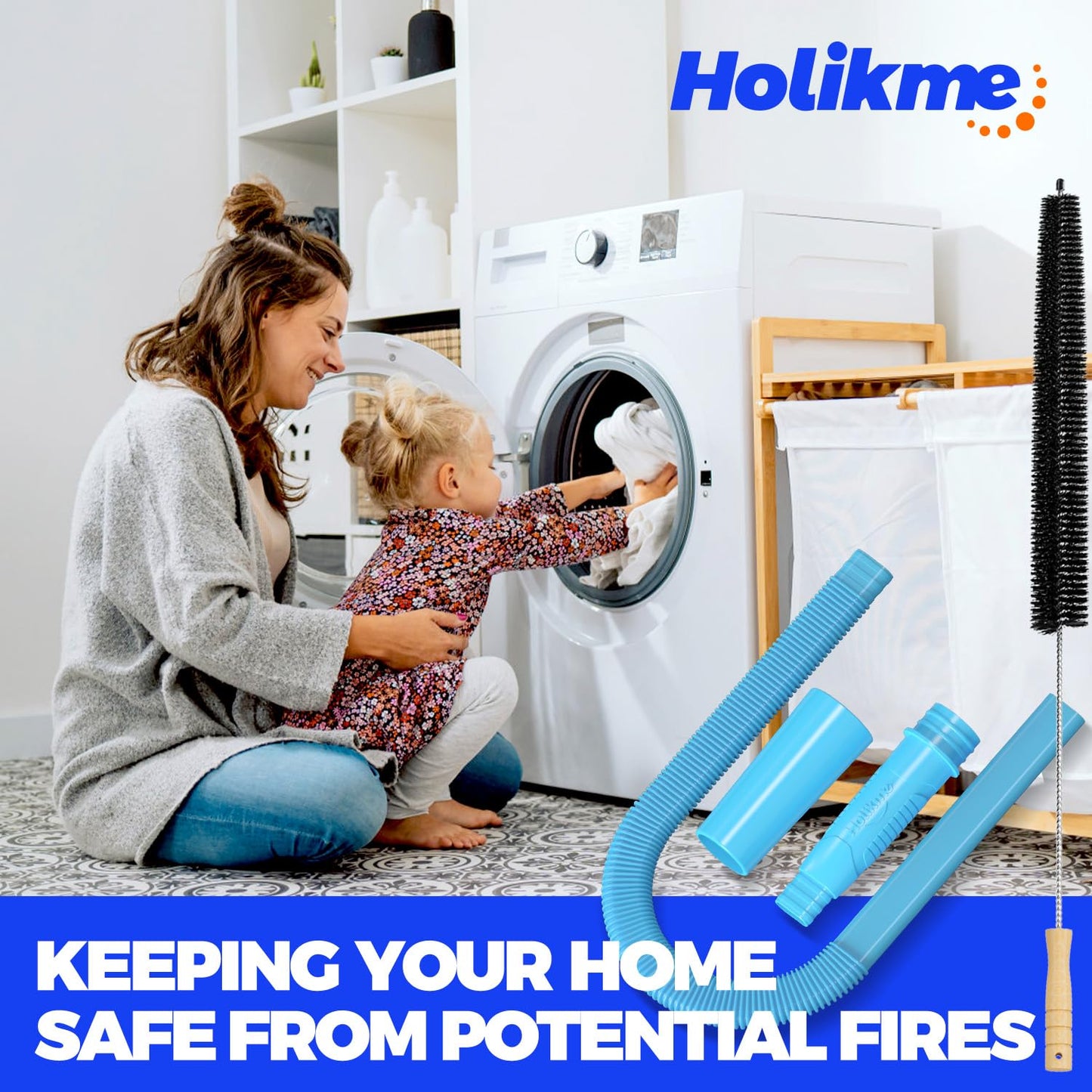 Holikme 2 Pieces Dryer Vent Cleaner Kit Clothes Dryer Lint Vent Trap Cleaner Brush & Refrigerator Coil Brush Lint Remover, Blue