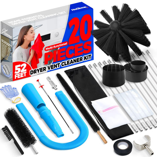 Holikme 52 Feet Dryer Vent Cleaner Kit Dryer Cleaning Tool Dryer Vent Brush, Omnidirectional Blue Dryer Lint Vacuum Attachment Dryer Lint Trap Brush Vacuum & Dryer Adapter