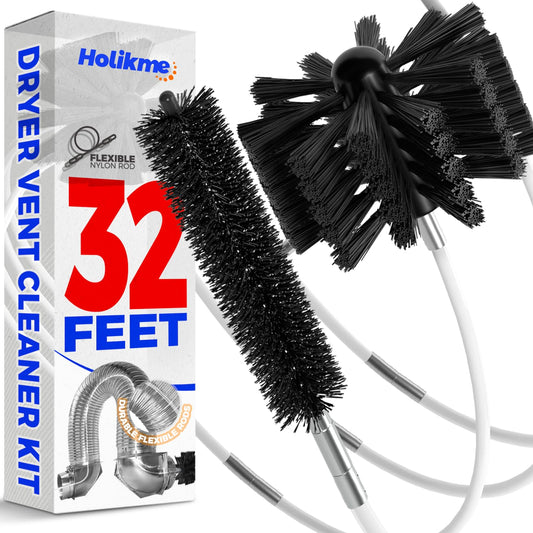 Holikme 32 Feet Dryer Vent Cleaning Brush Kit, Lint Remover,Fireplace Chimney Brushes, Extends Up to 32 Feet, Synthetic Brush Head, Use with or Without a Power Drill
