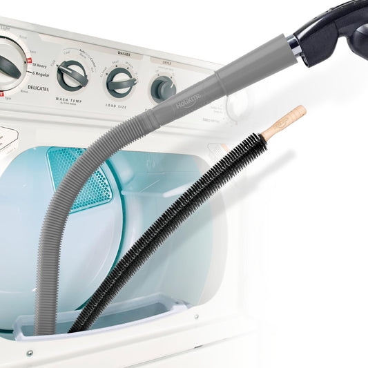 Holikme 2 Pieces Dryer Vent Cleaner Kit, Dryer Lint Vacuum Attachment and Flexible Dryer Lint Brush, Vacuum Hose Attachment Brush, Grey