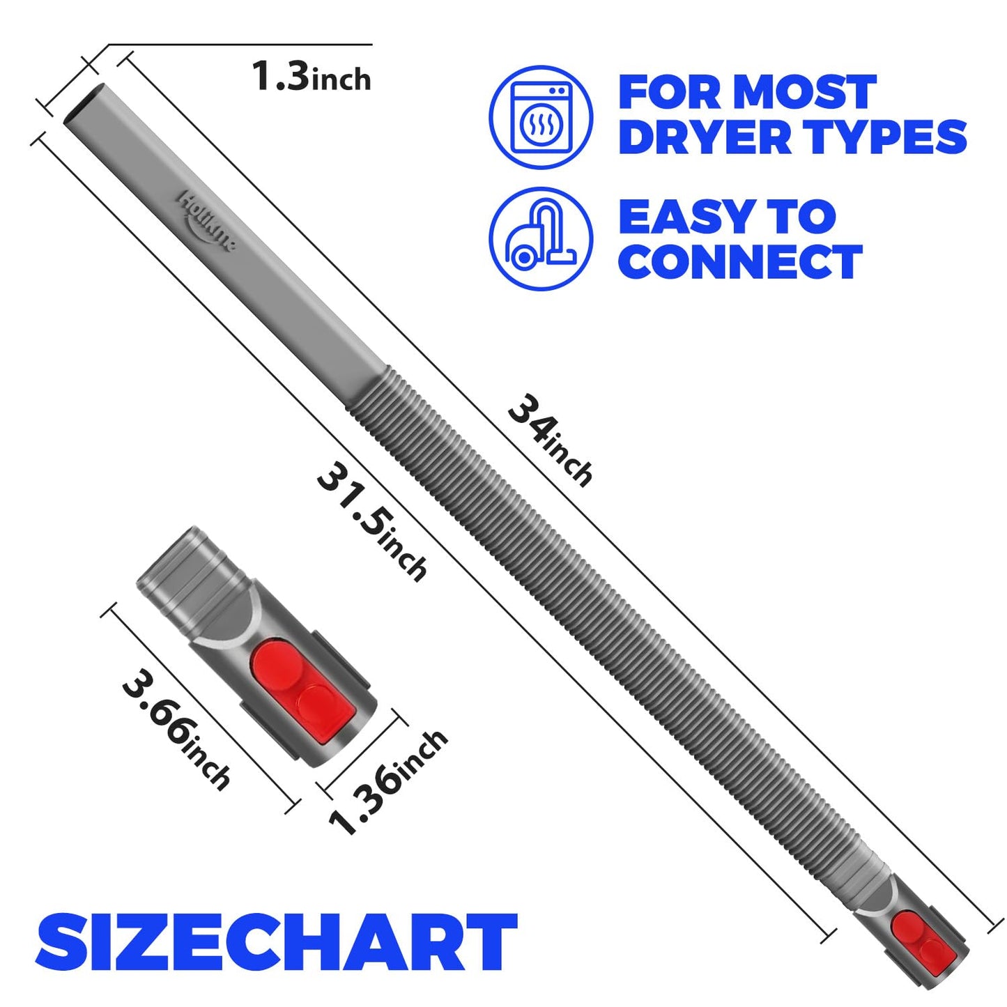 Holikme Dryer Vent Cleaner Kit, Dryer Lint Vacuum Attachment, Lint Remover Compatible with Dyson V7 V8 V10 V11 V12 V15 etc. Cordless Vacuum Cleaner, Grey