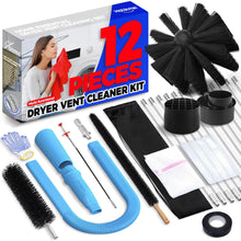 Load image into Gallery viewer, Holikme 12 Pieces Dryer Vent Cleaner Kit Dryer Cleaning Tool 40 Feet Dryer Vent Brush Omnidirectional Blue Dryer Lint Vacuum Attachment Dryer Lint Trap Brush, Vacuum &amp; Dryer Adapters
