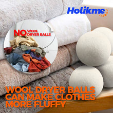 Load image into Gallery viewer, Holikme Wool Dryer Balls 6-Pack XL with Dryer Lint Vac Attachment - 100% New Zealand Wool Laundry Balls for Eco-Friendly, Reusable Fabric Softening and Deep Cleaning Dryer Lint Removal, Grey
